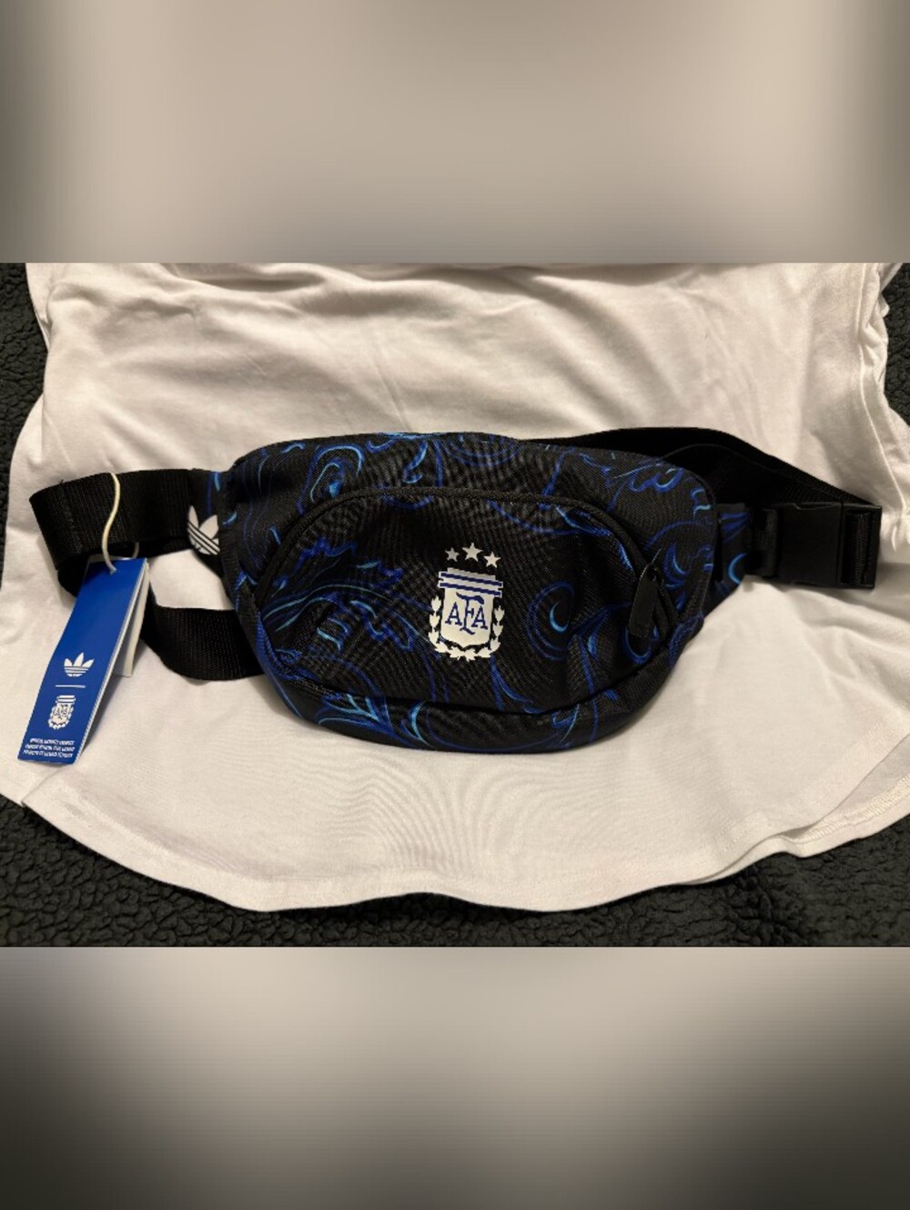 Adidas Black Waist Bag with Blue Accent Swirl